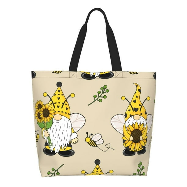 Disketp Gnomes Bees And Sunflowers Bolsa Tote Estampada para Mujer, Bolso de Hombro y de Mano para Compras y Viajes