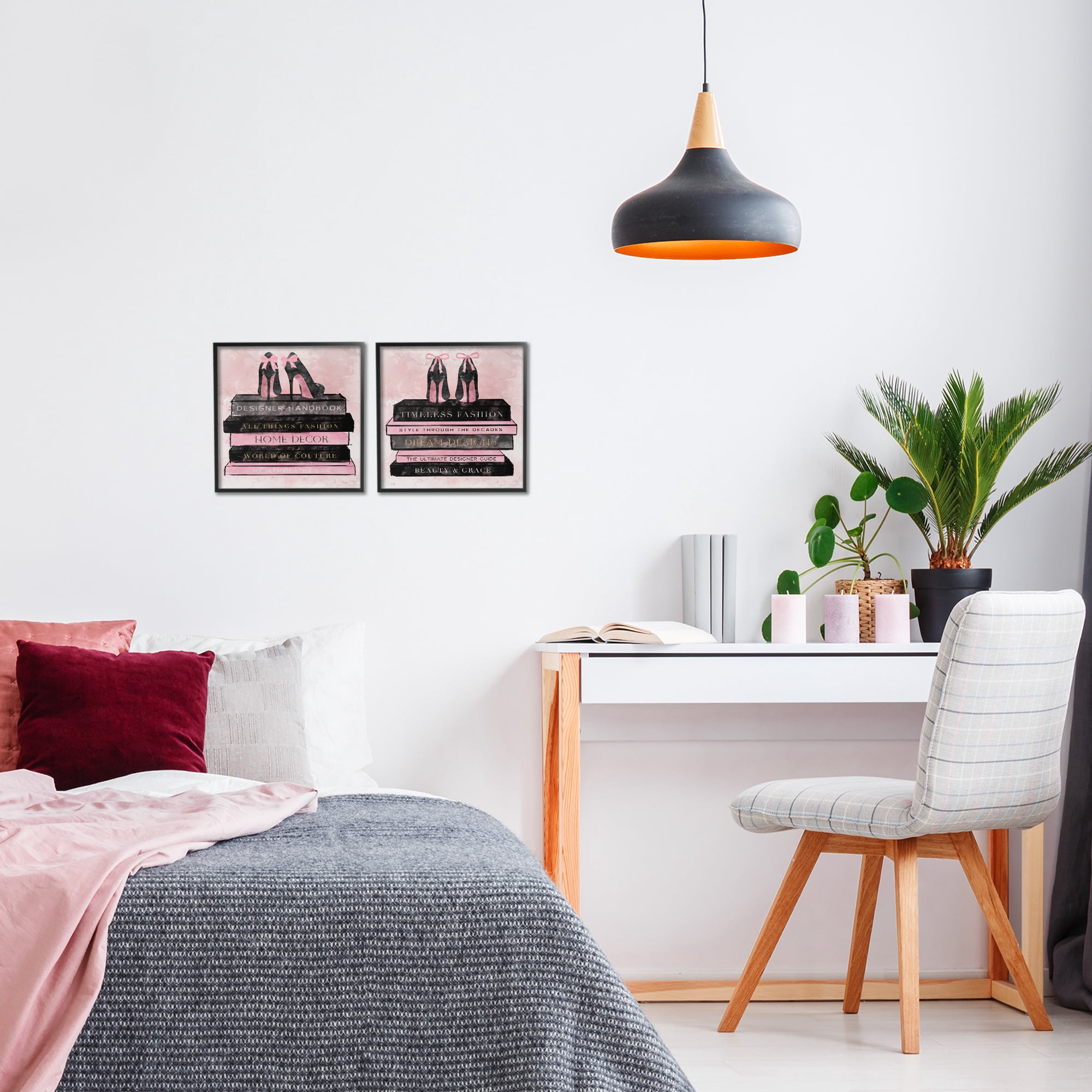 Stupell Industries Pink Heels Atop Books 2 Piece Black Framed Giclee Art Set, design by Natalie Carpentieri