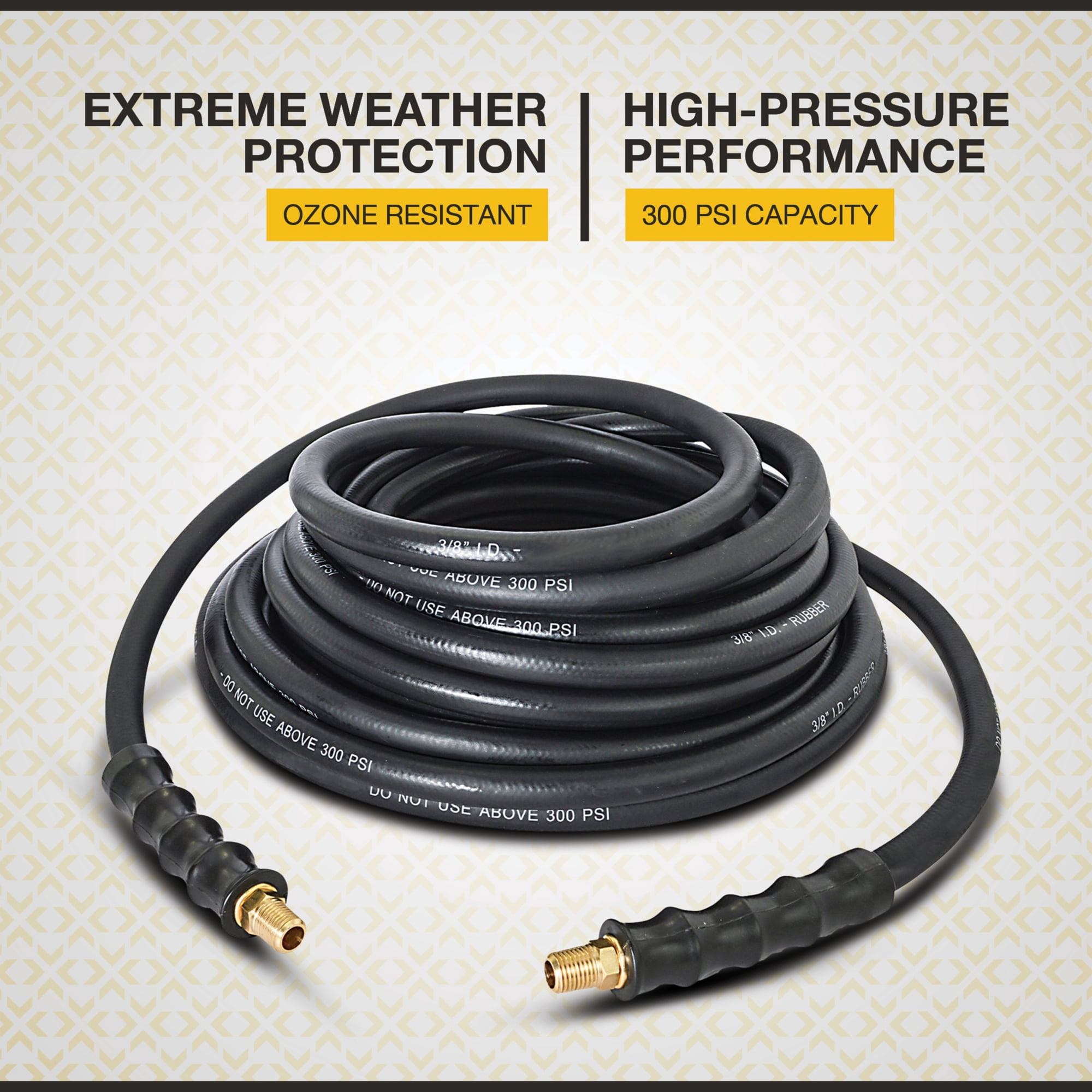 Klutch Rubber Air Hose, 3/8in. x 100ft., 300 PSI, Ozone-Resistant Cover