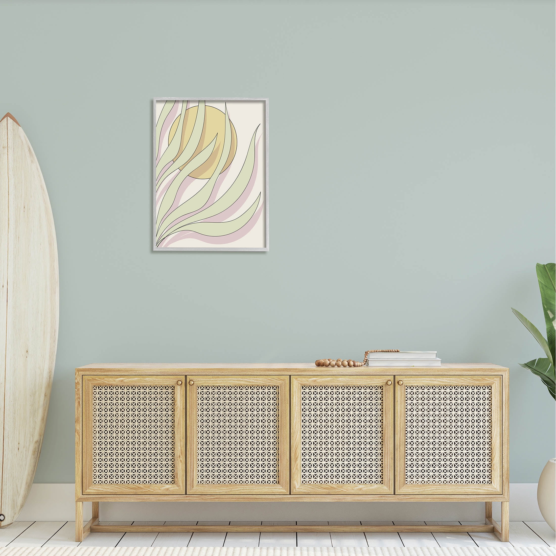 Contemporary Tropical Plant Leaves Botanical & Floral Graphic Art Gray Framed Art Print Wall Art