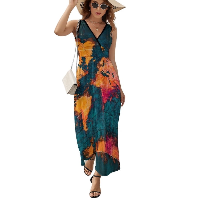 Maxi Dress World Map Art Series Dress Old Map Korean Fashion Bohemia Long  Dresses Female Vintage Graphic Gift Idea - Walmart.com