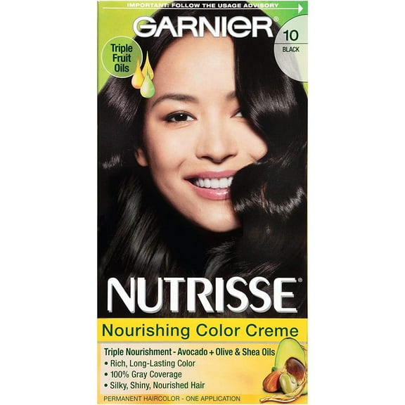 Garnier Nutrisse Nourishing Color Creme - Black 10 - Permanent Hair Color - One 1 Application Per Box - Pack of 2 Boxes