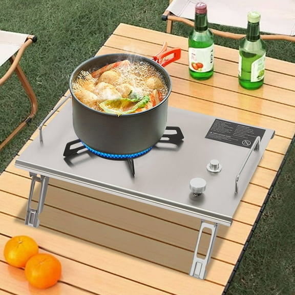 ToppiJoy Portable Folding Outdoor Gas Stove, Camping Burner Cooker with Electronic Ignition, Outdoor Camping Cooking Stove for Camping, Hiking or Exploring (Silver)