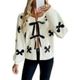 thumbnail image 2 of Women Tie Front Sweater Cardigan Trendy Y2k Knitted Cardigan Cream White M, 2 of 9