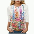 thumbnail image 2 of Towmus 3/4 Length Sleeve Womens Tops Cotton Floral Print Dressy Blouses Crew Neck Casual Tunic Tops Summer Shirts, 2 of 5