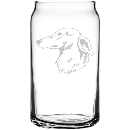 

Longhaired Whippet Dog Themed Etched All Purpose 16oz Libbey Can Glass
