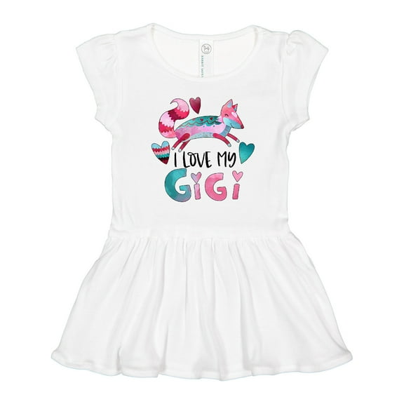 Inktastic I Love My Gigi Pink and Blue Fox with Hearts Girls Toddler Dress