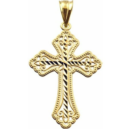 - Handcrafted 10kt Yellow Gold Diamond-Cut Cross Charm Pendant