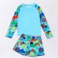 thumbnail image 2 of Kids' Long Sleeve Cartoon Sark Print Quck Dry 2 Piece Swimsuit Set With Swim Trunks, 2 of 8
