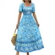 thumbnail image 3 of Vestido Informal, Fluido, con Estampado Floral Bohemio, de Corta y Corte Escalonado para Mujer (Verano 2025) Azul M, 3 of 9