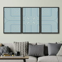 PixonSign Framed Wall Art Print Set Blue & White Square Line Pattern Abstract Shapes Illustrations Modern Art Chic Relax/Calm Multicolor Pastel for Living Room, Bedroom, Office - 24"x36"x3 Black