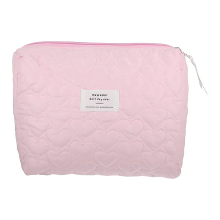 1 Pc Women Portable Heart Makeup Bag for Vacation Camping Wedding Travel Pink Polyester