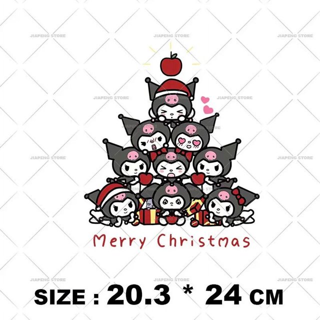Pegatinas de dibujos animados de Kuromi de Navidad para niños, parches de Sanrio para planchar en la ropa de los niños, apliques de melodía encantadores, DIY