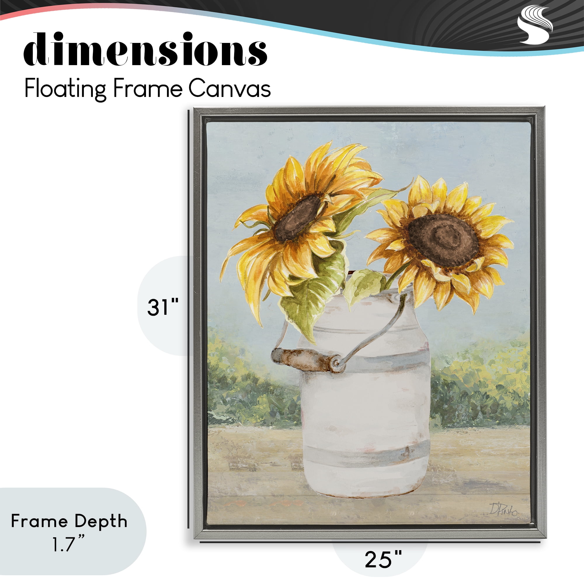 Stupell Industries Sunflower Pitcher in Country Gray Framed Floater Canvas Wall Art, design by Patricia Pinto