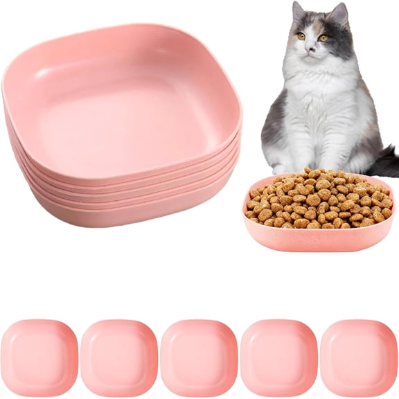 NORIZF Cat Food Bowls,5.9"Wide Shallow Cat Dishes for Relief Whisker Fatigue|5 Pack Unbreakable Pet Feeding Plate for Kittens,Short Legged Cats and Small Dog,Dishwasher &Microwave Safe(Pink)
