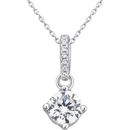 Arista Cubic Zirconia, Women's Solitaire Fashion Pendant in Sterling Silver, 18"