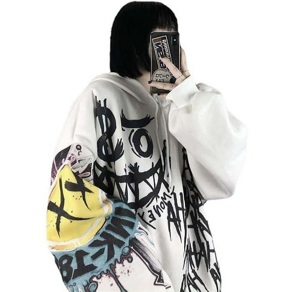 Sudadera con Capucha Estampada Graffiti Estilo Coreano