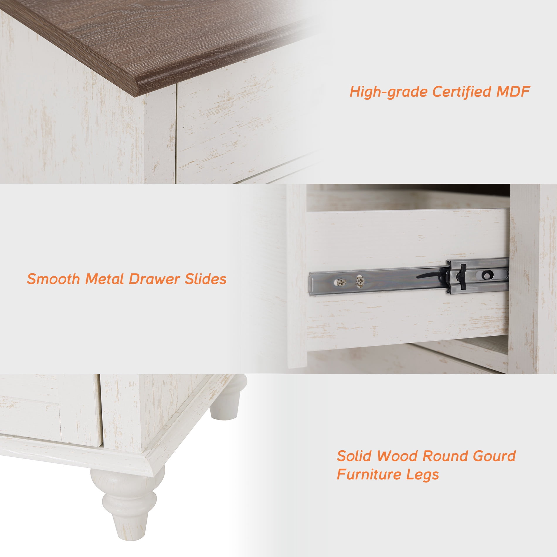 5-Drawer Farmhouse Dresser, Antique White Chest of Drawers for Bedroom & Living Room
