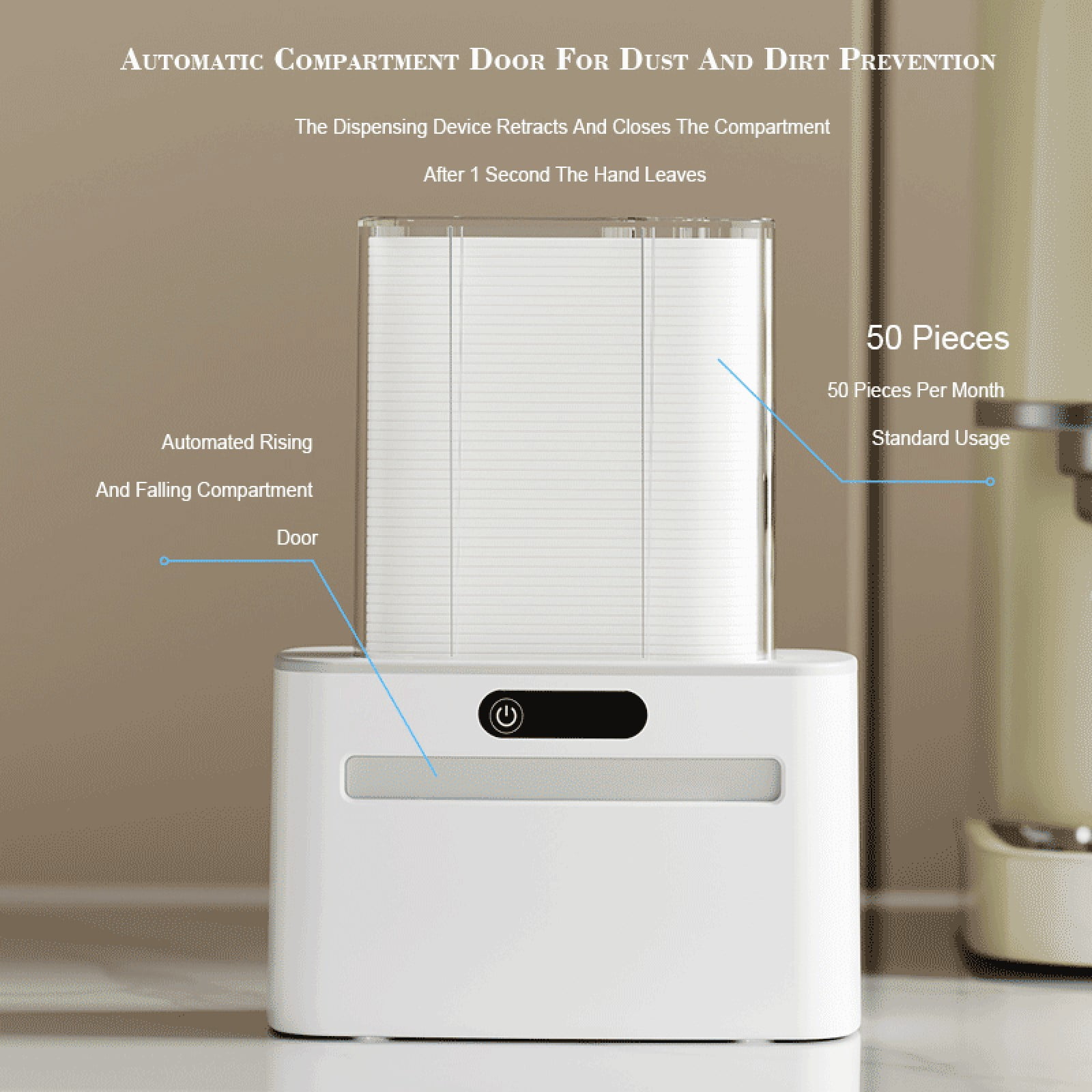 Automatic Floss Dispenser Box | Intelligent Sensor Floss Stick Storage | Rechargeable & Battery-Powered | ABS Plastic, 100 Floss Refill, Dark Blue/Light Gray/Gold | Home, Restaurant, Hotel Hygiene