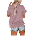 thumbnail image 4 of Diufon Cotton Linen Shirts for Women Solid Color T-Shirts Short Sleeve Lapel Button Tees with Pockets, 4 of 7