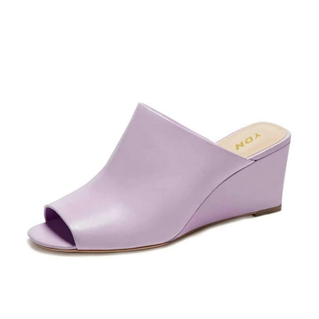 

YDN Women Comfortable Peep Toe Slipper Pumps Slip On Wedge High Heels Backless Sandals Office Causal Slide Shoes Size 4 Light Purple