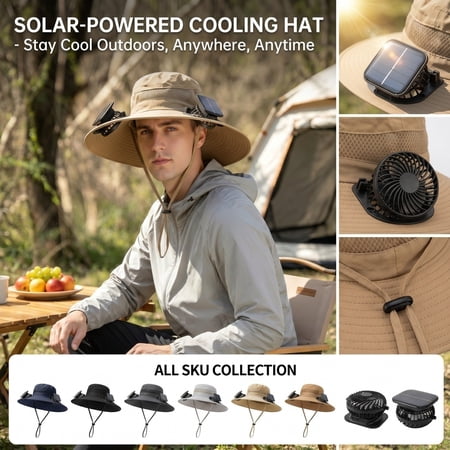 Bucket Hat with Fan Hat with Fans Solar Power Rechargeable 2 Fans Sun Fishing Hat for Men Summer Functional Fishing Essentials for Camping Hiking Beach Gardening