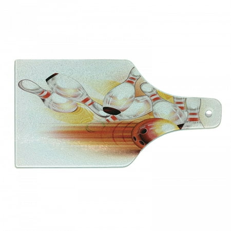 

Bowling Party Cutting Board Red Ball and the Falling Skittles Hit Speed Movement Throw and Strike Tempered Glass Cutting and Serving Board Wine Bottle Shape Red Yellow White by Ambesonne