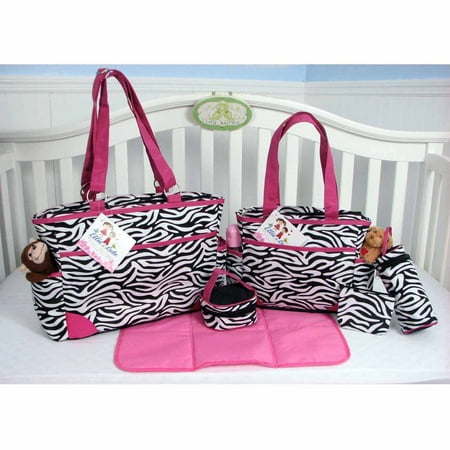 SOHO Pink Zebra 6-Piece Diaper Bag Set (Best Diaper Bag For Toddler And Newborn)