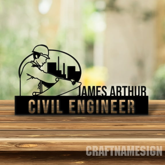 Craftnamesign Custom Wooden Civil Engineer Desk Name Plate, Engineer Metal Desk Nameplate