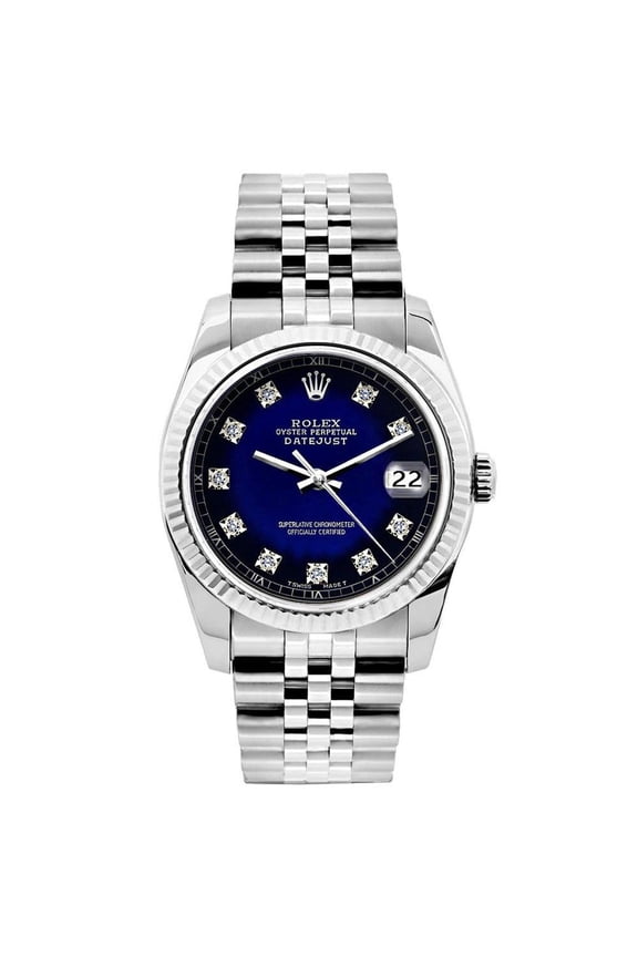 Pre-Owned Rolex Datejust 26MM 6916 Blue Diamond Dial Fluted Bezel Stainless Steel Jubilee Bracelet