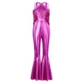 thumbnail image 3 of YiZYiF Kids Girls Sleeveless Metallic Jazz Disco Dance Jumpsuit Bell Bottom 70s Party Stage Performance Outfit Hot Pink 12, 3 of 7