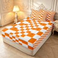 thumbnail image 2 of Manfei Modern Checkered Zipper Twin Comforter Sets with Fitted Sheet and 2 Pillowcases,Art Grid Zipper Bedding Set,Orange,Light Gray Reversible,4pcs, 2 of 8