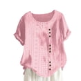 thumbnail image 1 of Birdeem Blouses pour Femmes Mode Féminine Couleur Unie Confortable Ample Manches Courtes Blouse Boutonnée Col Rond Décontracté, 1 of 12