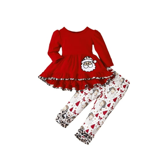 Bagilaanoe Toddler Girls Long Sleeve A-Line Tops & Santa Print Pants, 2-Piece Set, Sizes 118-24 Months