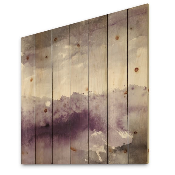 Designart 'Midnight At The Lake Grey and Amethyst' Shabby Chic Print on Natural Pine Wood