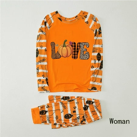 

Idoravan Family Halloween Matching Pajama PJ Sets Halloween Family Sets Halloween Casual Printed Long Sleeve Top with Bottom Outfits Home Wear Orange XL