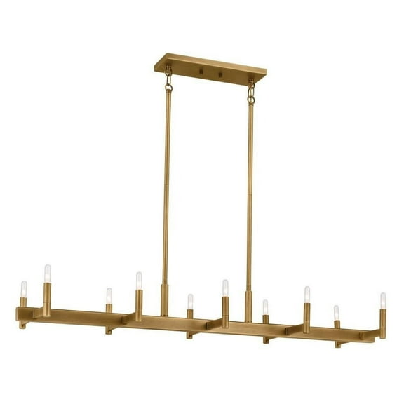 10 Light Linear Chandelier in Mid-Century Modern Style-6.75 inches Tall and 12.75 inches Wide-Natural Brass Finish Bailey Street Home 147-Bel-5035880