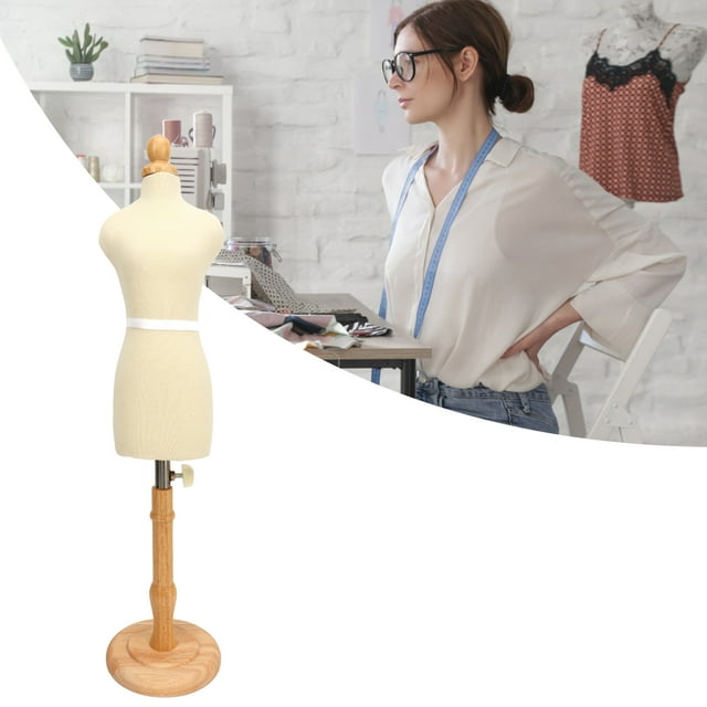 Forme de Robe Féminine, Hauteur Réglable Modèle de Robe Féminine Affichage de Torse Mannequin Corps avec Base en Bois Ronde pour Présentoir de Bijoux, Vêtements, Couture, Photographie