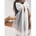 thumbnail image 1 of Jeairts Lazo para el pelo de novia, velo de perlas, pieza para el pelo de boda, lazo de tul blanco con clip, accesorios para el cabello para despedida de soltera para mujeres y niñas, 1 of 1