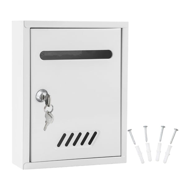 Buzón de pared con cerradura y 2 llaves, de hierro, para el hogar. Blanco
