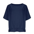 thumbnail image 3 of Fmbrln Linen Shirts for Women Summer Half Sleeve Crew Neck Tops Fashion Casual Loose Fit Solid Blouses, 3 of 9