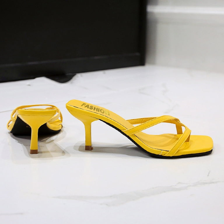 nsendm Female Shoes Adult High Heels for Women Size 8 Solid Casual Women Leather Color Heel High Heels for Women for Clubbing Yellow 9.5
