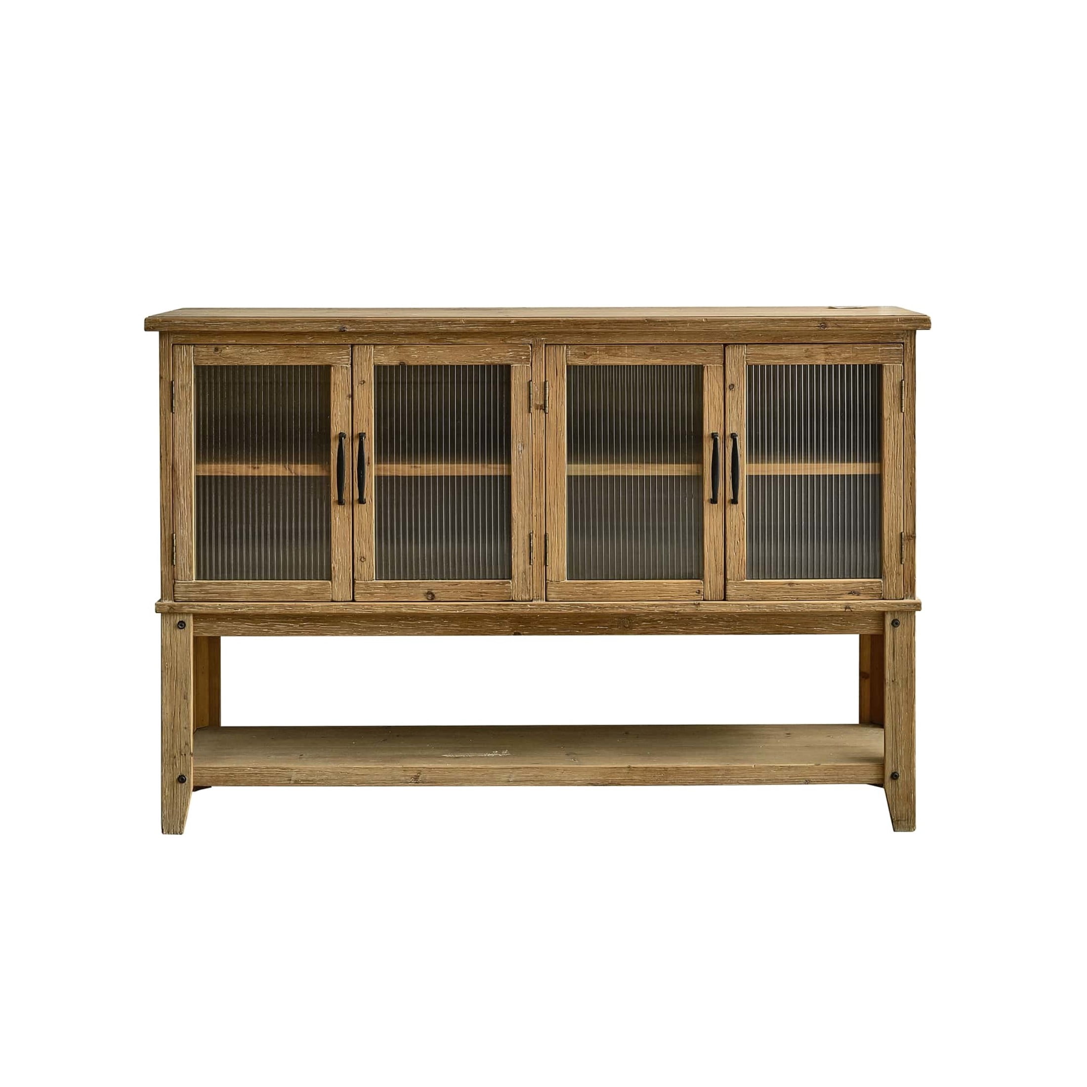 GDF Studio 59" Rustic Cabinet with Glass Doors and Shelf, Farmhouse Storage Console, Natural Wood