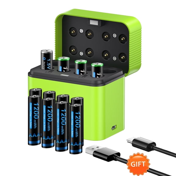Rechargeable AAA Batteries Lithium with Charger,12 Pack 1.5V 1200mWh Triple A Battery,Long Lasting Pilas Recargables AAA Battery with 8 Bay Charging Storage Box for 1.5V Li-on AAA Battery