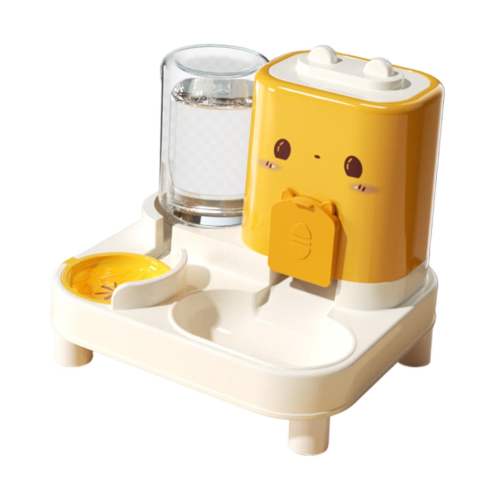 Serenable Automatic Cat Feeder and Water Dispenser Automatic Pet Feeder Convenient Compact Household Food feed Pet Food Bowl for Kitten Yellow