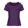thumbnail image 4 of Cold Shoulder Shirt For Women Loose Solid Short Sleeve Tunic Tops Breathable Summer Fashion Casual Blouses Dark Purple XXL, 4 of 5