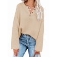 thumbnail image 3 of Women'S Oversized Sweaters Batwing Long Sleeve Loose V Neck Button Henley Tops Pullover Knit Jumper  M, 3 of 6
