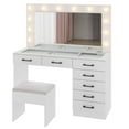 thumbnail image 3 of Ktaxon Large Makeup Vanity, Get Ready with Me GRWM Vanity Table Set w/ Visible Glass Top w/ Charging Station, White, 3 of 10