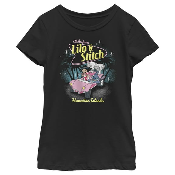 Girl's Lilo & Stitch Retro '50s Hawaiian Islands  Graphic Tee Black Small