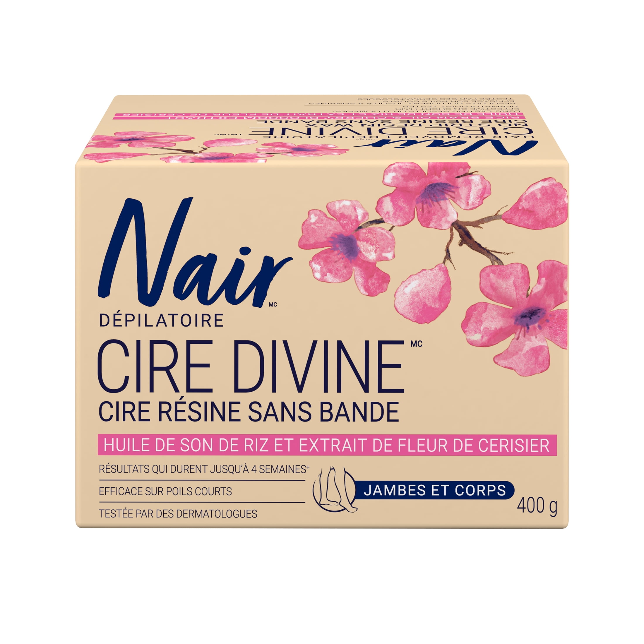 Nair Cire De Résine Allant Au Micro-Ondes Cire Divine Pour Les Jambes Et Le Corps Avec Fleur De Cerisier Japonais Et Huile De Son De Riz, 400g